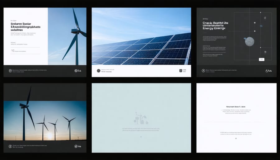 Collection of engaging social media content featuring sustainable energy technologies and data visualizations