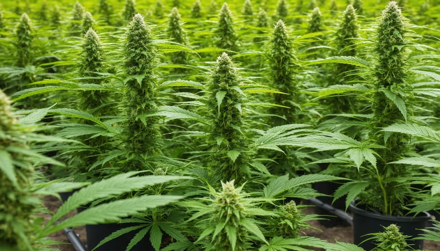 Solar panels installed on cannabis greenhouse roof integrating renewable energy