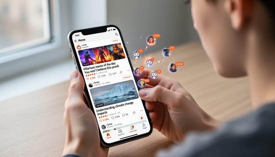 Laptop displaying Reddit feed with climate education post among entertainment content