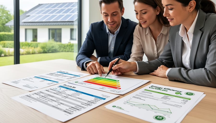 Energy performance documents and certifications organized on desk