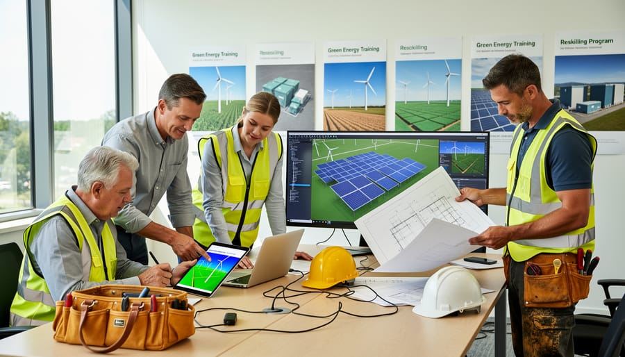 Skilled worker undergoing technical training for renewable energy manufacturing career