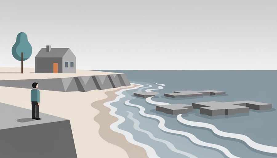 Person stands by a coastal seawall facing the ocean under overcast skies