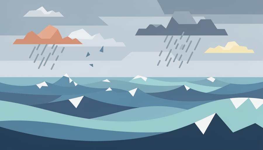 Stormy ocean horizon with layered clouds representing natural climate variability and uncertainty