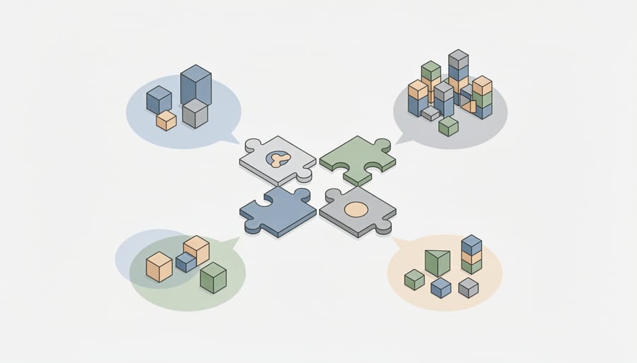 Hands placing puzzle pieces together on a wooden table to symbolize collaboration.